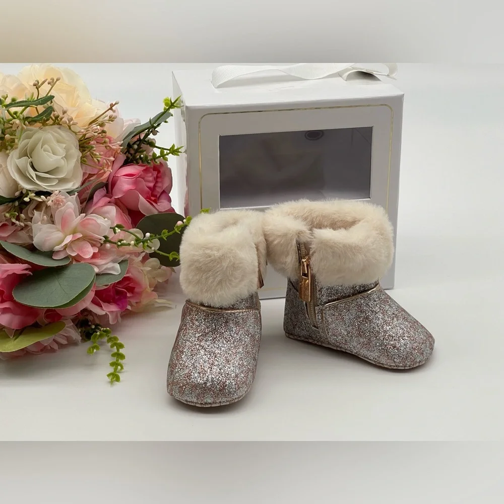 Michael Kors Girls' Glitter Logo Print Boot Crib Shoes